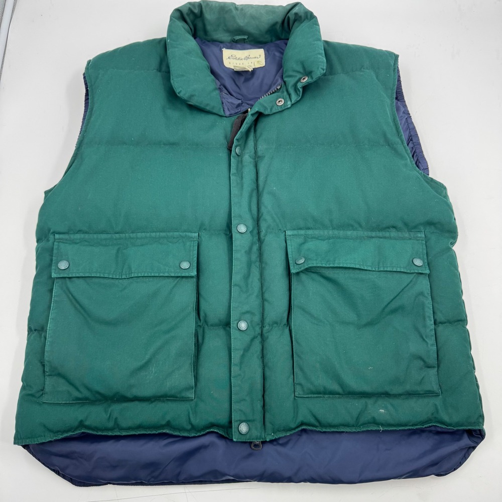 Vintage Eddie Bauer Mens XL/XG Goose‎ Down Puffer Vest Jacket Green